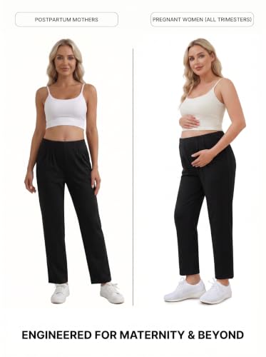 BLENCOT Maternity Work Pants Over Belly Adjustable Pregnancy Comfy Office - color: Black, size: XX-Large