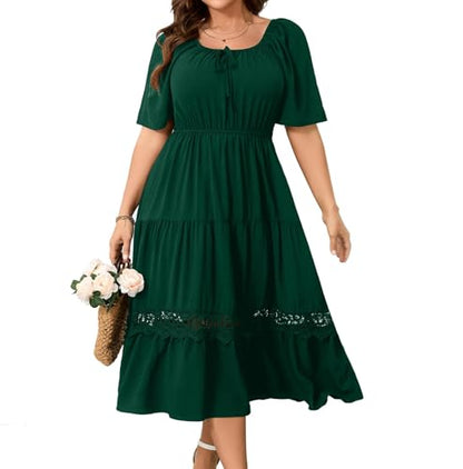 RWJ Women's Plus Size Maxi Dress Short Sleeve Wedding Guest Summer Dresses - color: Green, size: XX-Large Plus