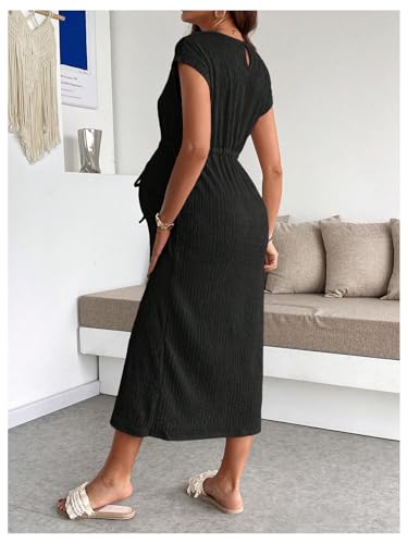 OYOANGLE Women's Maternity Summer Casual Short Sleeve Long Midi Dress - color: Black, size: X-Large