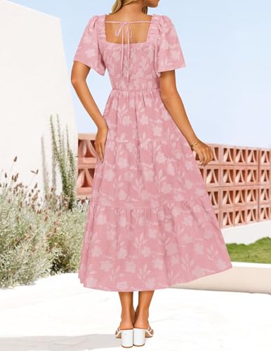 ZESICA Womens 2026 Summer Boho Wedding Guest Midi Dresses - color: Pink, size: Medium