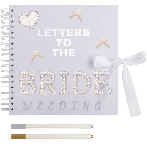 BINBE 8 x 8 Inch Letters to The Bride Scrapbook Kit DIY Blank Paper Scrapbook Photo Album Wedding Memory Book Bridal Guest Book Sign with Pearl Stickers, Letter Patches, Bows White - color: Bride-White, size: 8x8in