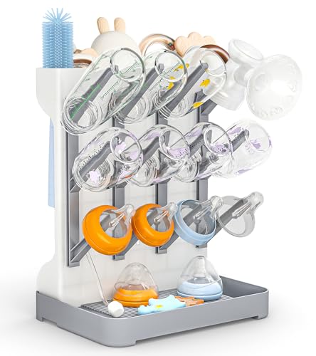 GoMaihe Baby Bottle Drying Rack: Space Saving Vertical Bottle Dryer Holder - color: Gray, size: Standard