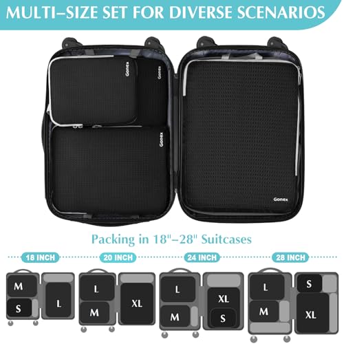 Gonex Compression Packing Cubes, 4-Piece Expandable Travel Organizers - color: 4-Black, size: 4 Set
