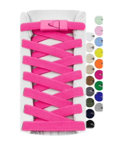 Stepace 2 Pairs Elastic Shoe Laces for Sneakers No Tie Shoelaces for Adults - color: Neon Pink