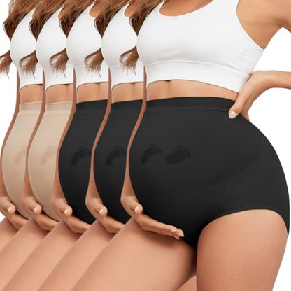 Maternity Underwear Seamless Belly Support Pregnancy Shapewear Under Dress - color: 3*black+2*nude, size: Medium