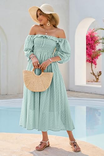 R.Vivimos Women Summer Cotton A Line Flowy Long Dresses - color: Green-1, size: X-Large
