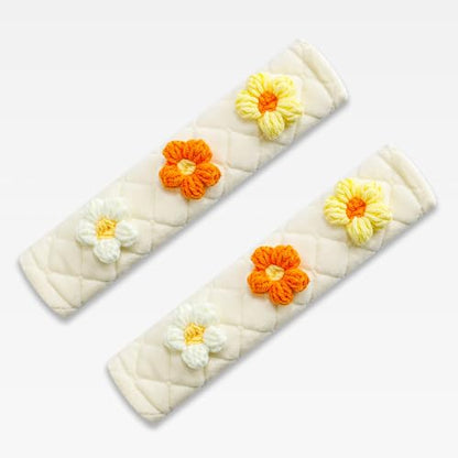 Amooca 2-Pack Braid Pattern Seat Belt Covers Shoulder Pads for Car & Bag - color: Yellow Orange White Flower
