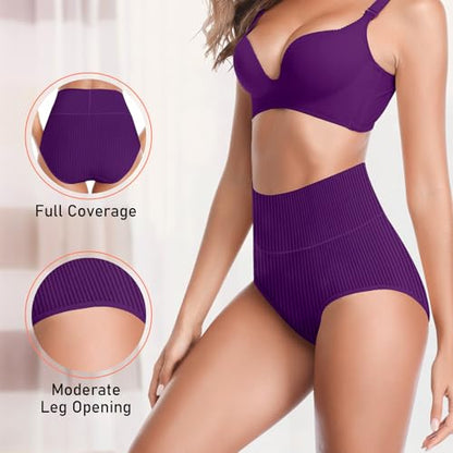 Women's High Waist Cotton Underwear Super Stretchy Briefs Full Coverage Panties Soft Women Panties 5-Pack - color: Dark-5pack, size: Medium-Large