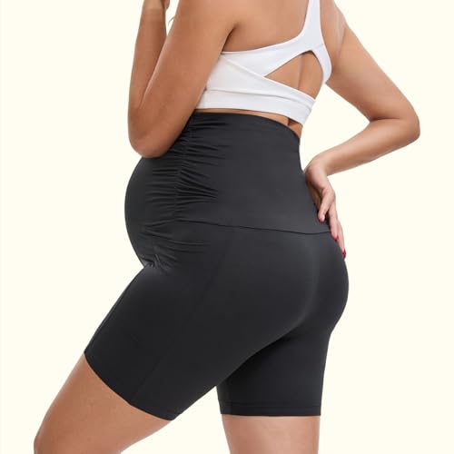 Maternity Biker Shorts with Pockets Over The Belly 6" - color: Army Green, size: Large