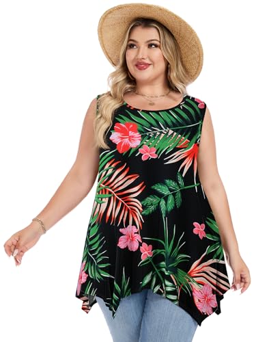 LARACE Womens Plus Size Tank Tops Summer Sleeveless Casual Loose Tunic - color: A-black54, size: 4X