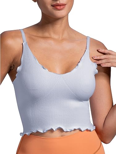 Sunzel 2 Pack Women's V Neck Ribbed Camisole Tank Tops with Ruffle Trim - color: Black&grey, size: Medium-Large