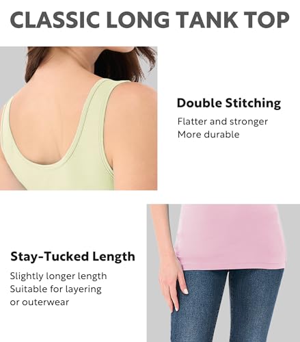 DAVID ARCHY Women's Bamboo Rayon Long Tank Tops, Layering Camisoles 3 Pack - color: Aqua Blue/Pale Lime Green/Rose Pink, size: X-Large