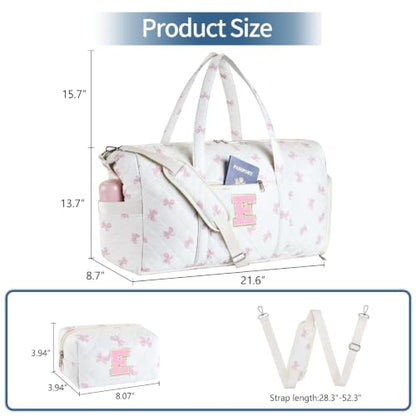 Personalized Quilted Duffle Bag for Travel Gym Weekender Hospital Carry On - color: Pink Bow, size: E