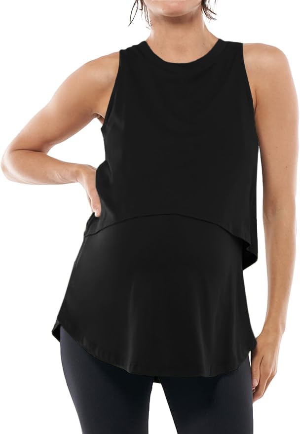 ZDC Women's Maternity Nursing Tank Tops Sleeveless Double Layer Breastfeeding Shirts Summer Pregnancy Clothes