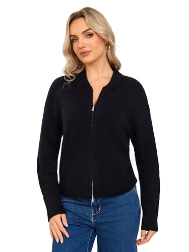 Cardigan Sweaters for Women - Baseball Collar Winter Sweater Jacket - color: Black, size: Medium