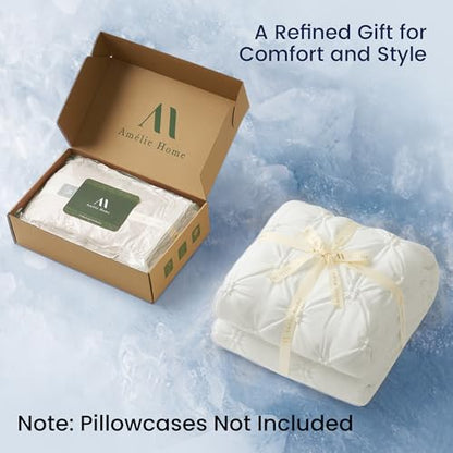 Amélie Home Elegant Pintuck Cooling Comforter King Size, Pearl White - color: Pearl White, size: King/Cali King (106''x90'')