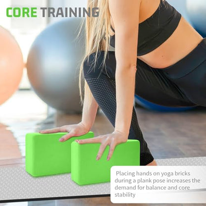 biguphate 2 Pack Yoga Blocks, 3"x6"x9" Rounded Edges Non-Slip, Yoha Bricks - color: Green