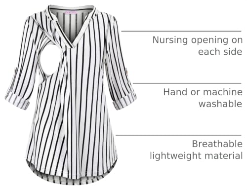 Joymom Maternity Rolled Long Sleeve Nursing Tops Tunic Blouses Breastfeeding - color: 2-1 Stripe, size: Large