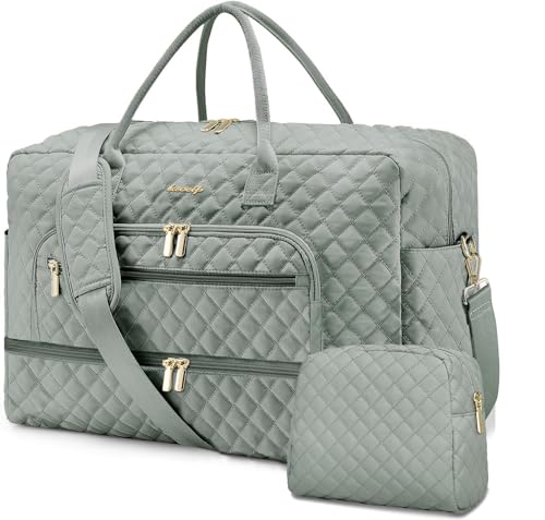 Travel Duffle Bag Weekender for Women - 38L Carry-On Overnight Personal Item Bag with Shoe Compartment & Wet Pocket Weekend Tote Bags with Toiletry Hospital Bags for Labor and Delivery - color: Dark Green - 38L