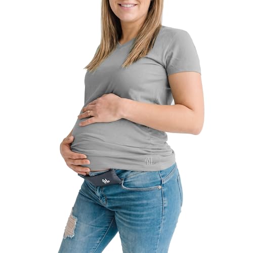Maeband Maternity Belly Band (Size S) + Timeless Women’s V-Neck T-Shirt (Size M) Bundle | Pregnancy Pants Extender Waistband + Soft Stretch Everyday Tee