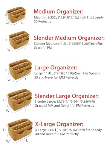 LEXSION Felt Purse Organizer Insert, Tote Bag Shaper Dividers with 5 Sizes - color: Brown, size: Regular Medium