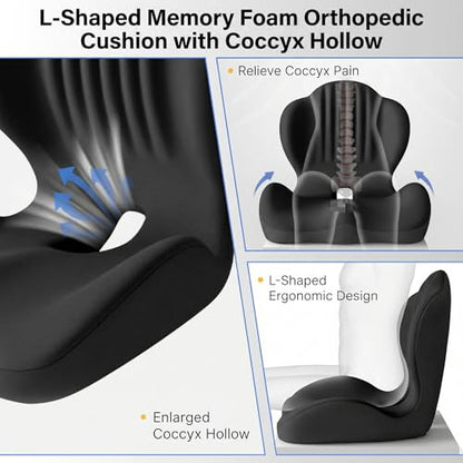 Ergonomic Seat Cushion with Lumbar Support（Black） - color: Black