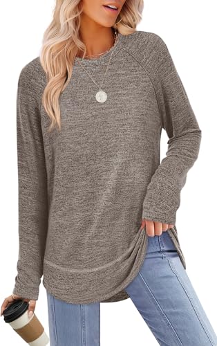 Sampeel Long Sleeve Shirts for Women Tunic Tops Loose Fit Dressy Crew Neck Pullover Sweaters 2026 - color: Coffee, size: Medium