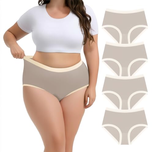 Lastshe Womens Plus Size Seamless Underwear High Waisted Ladies Panty Full Coverage Comfortable Briefs 4 Pack - color: Khaki4 (4 Pack), size: 5X