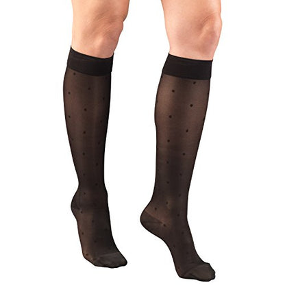 Truform Sheer Compression Stockings, 15-20 mmHg, Women's Knee High Length, Dot Pattern, Black, Small - color: Black, size: Small (1 Pair), style: Dot Pattern