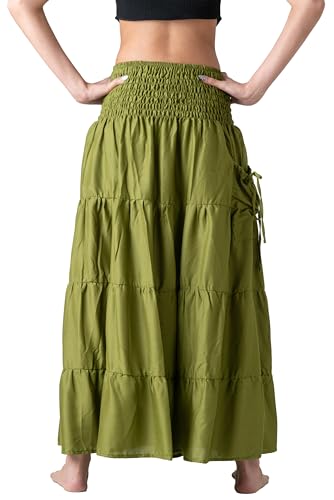 Long Skirts Tiered Maxi Boho Skirt - color: Green Leaf, size: Small-Medium