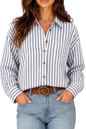 CHYRII Women's Striped Button Down Long Sleeve Blouse - color: Black, size: Medium