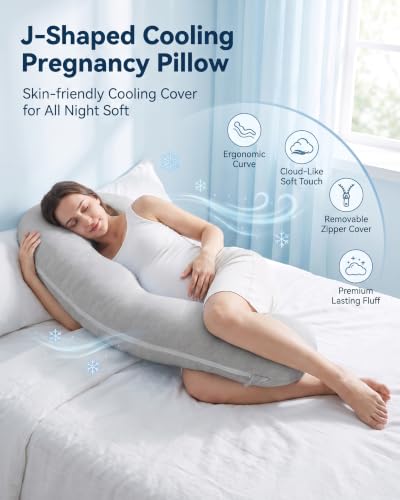 YZ HOME Cooling J Shaped Pregnancy Pillow, Removable Cover - color: J Shaped-grey