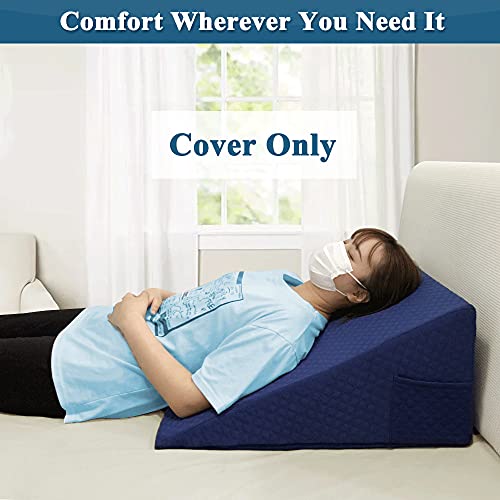 Wedge Pillow Cover Quilted Triangle Incline Bed Wedge Pillowcase Slanted Pillow Case Protector(24"x25"x12") with Pocket & Zipper Only Replacement Cover Machine Washable - color: Blue