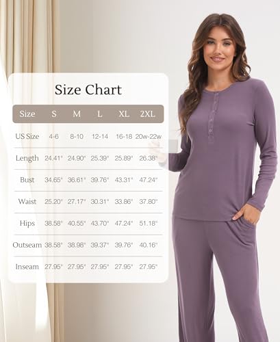 GYS Women's Bamboo Viscose Nursing Pajama Set, Wide Waist Cooling - color: Purplish Grey, size: X-Large