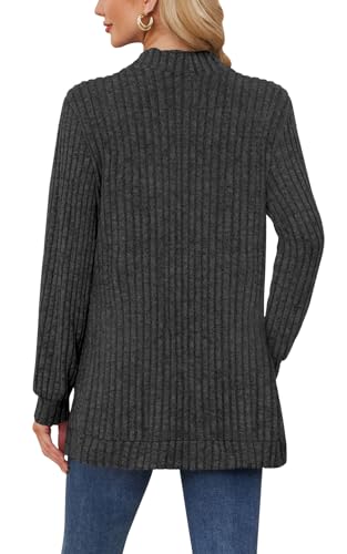 DB MOON Womens Long Cardigan Sweater Lightweight Open Front Long Sleeve Outfits with Pockets - color: Dark Gray 01, size: XX-Large