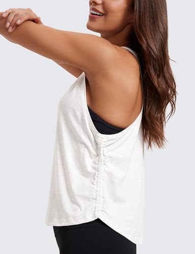 CRZ YOGA Pima Cotton Ruched Tank Top - color: Ice Grey/White, size: Medium