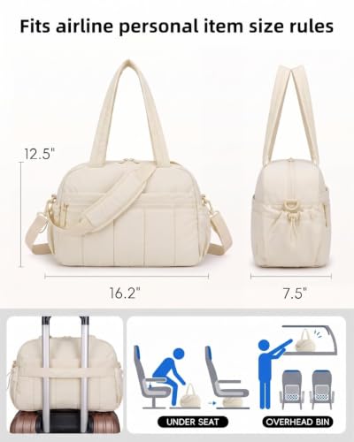 Duffle Bag Gym Bag, Personal Items Bag, Overnight Weekender - color: puffy beige