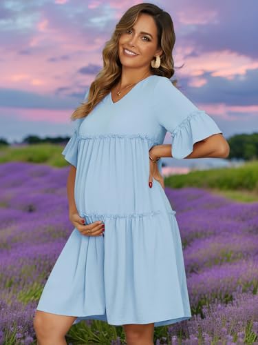 Maternity Summer Dress Sundress Babydoll Beach - color: Blue, size: Small