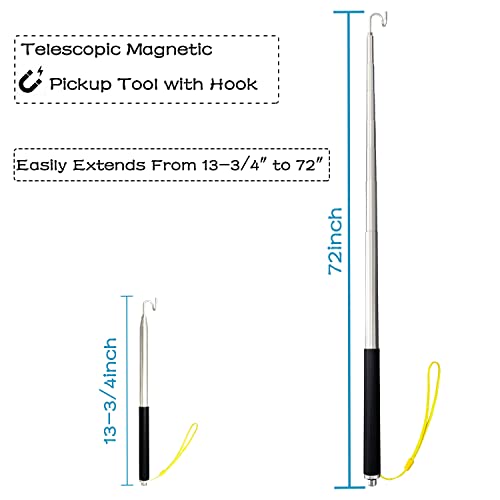 5 Pack Telescoping Pole with Hook Magnetic Pickup Grabber Tool - color: Black-5p