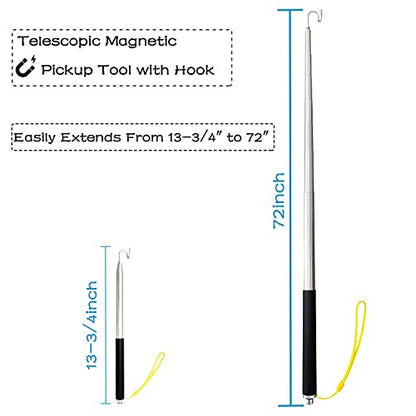5 Pack Telescoping Pole with Hook Magnetic Pickup Grabber Tool - color: Black-5p