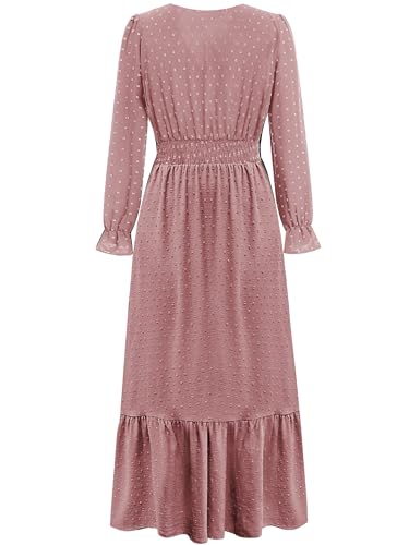 CzzzyL Women Nursing Boho Maxi Dress Swiss Dot Smocked with Pockets - color: S-pink, size: Small
