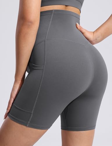 POSHDIVAH Creamluxe Maternity Biker Shorts with Pockets 6"/8" - color: Charcoal Gray, size: Small