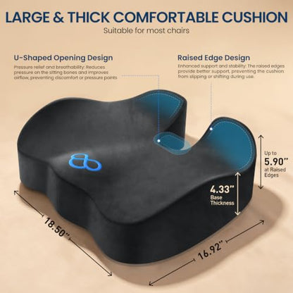 BlissTrends Extra Thick Seat Cushion for Office Chair & Car Seat, Grey - color: Grey, size: XX-Large
