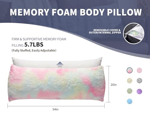 WSOFRLAC Fluffy Full Body Pillow, Long Pillow for Sleeping,Rainbow 20x54 - color: Rainbow