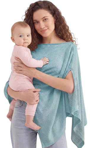 PATPAT Mesh Nursing Cover, Breathable Solid Knit Poncho, Dusty Blue - color: Dusty Blue