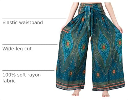 B BANGKOK PANTS Women's Boho Palazzo Pants - color: Green Peacockeye, size: One Size