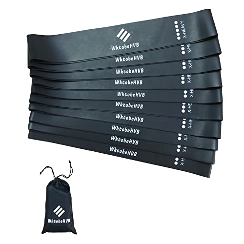 Resistance Loop Exercise Bands-5/10 Pack-10/12 Inch Stretch Bands for Working Out with Carry Bag-Elastic Bands for Physical Therapy, Rehab, Yoga, Pilates and Strength Training at Home or Gym - color: Black 10 Pack (X-Heavy), size: 12×2 Inch