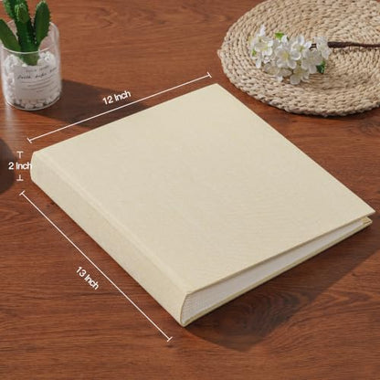 Pssoss Large Linen DIY Scrapbook Album with Writing Space, 100 Pages, Beige - color: Beige