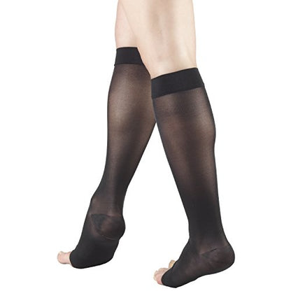 Truform Sheer Compression Stockings, 15-20 mmHg, Women's Knee High Length, Open Toe, 20 Denier, Black, Medium - color: Black, size: Medium (1 Pair)