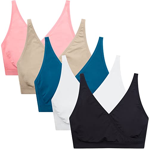 Suekaphin 5pack Nursing Bra Maternity Bra Breastfeeding Sleeping/Sleep Bra Pregnancy Women's Seamless Bralette Wirefree - color: Black/Nude/White/Pink/Huntgreen, size: 3X-Large